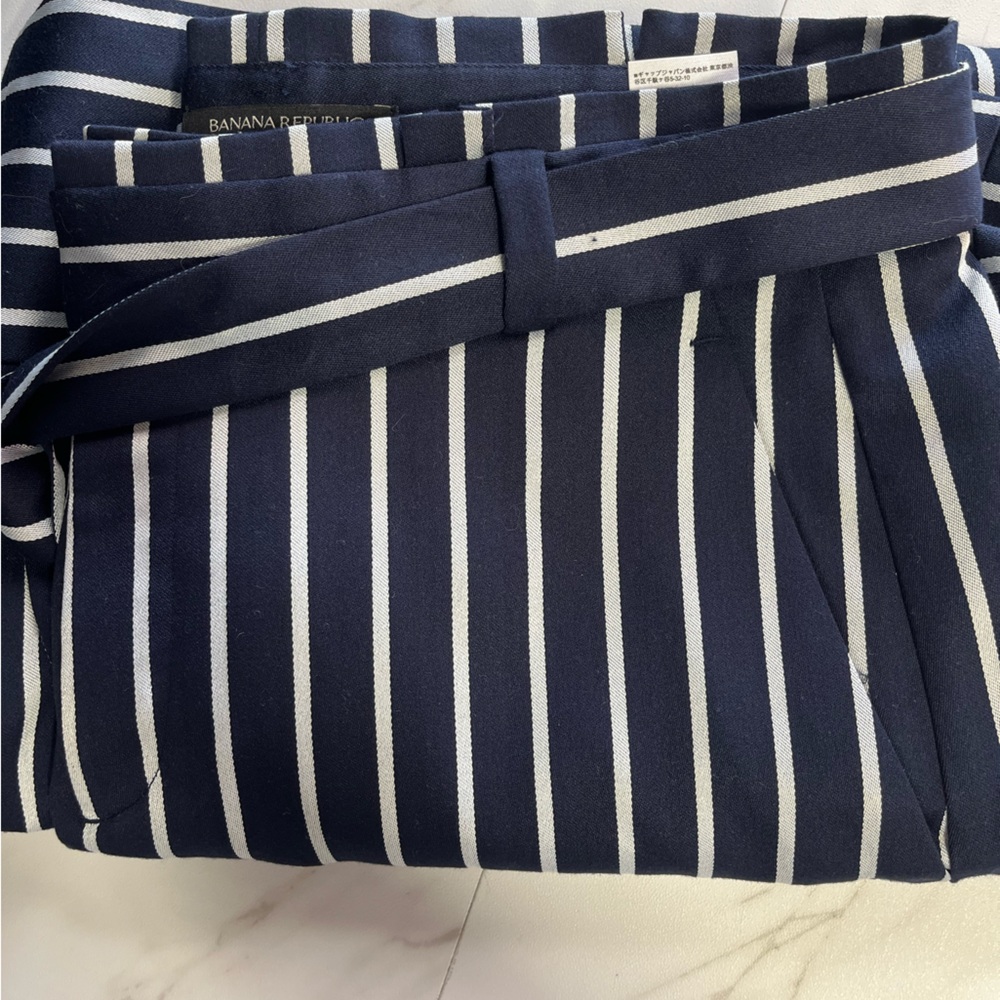Banana Republic Blake Striped Wide Leg Navy Belted Pants Sz 6 - Picture 6 of 10